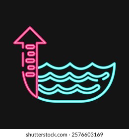 Icon sea level rise. Global warming elements. Icon in neon style.