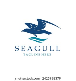 icon of sea waves with seagulls isolated on white background