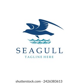 icon of sea waves with seagulls isolated on white background