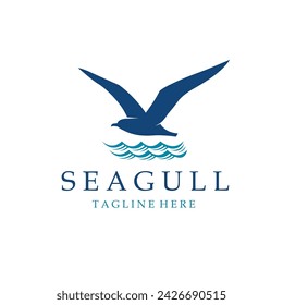 icon of sea waves with seagulls isolated on white background