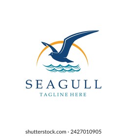 icon of sea waves with seagulls isolated on white background