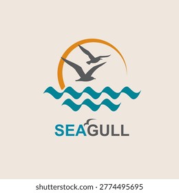 icon of sea waves with seagulls isolated on light background