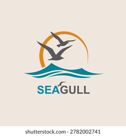 icon of sea waves with seagulls isolated on light background