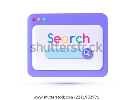 Icon with search 3d for web site design. Search bar design element. Web ui design. Vector illustration isolated
