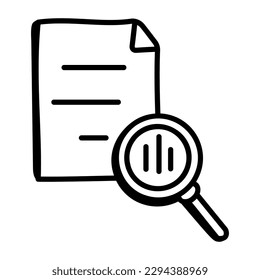 Un icono del informe de datos de búsqueda en diseño de doodle 