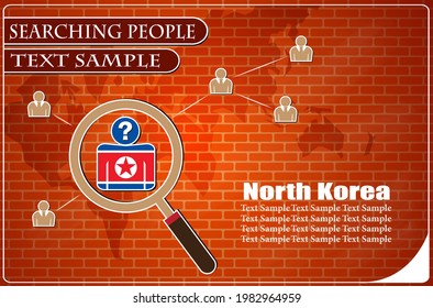 Icono en búsqueda de personas hechas de la bandera de Corea del Norte, ilustración vectorial