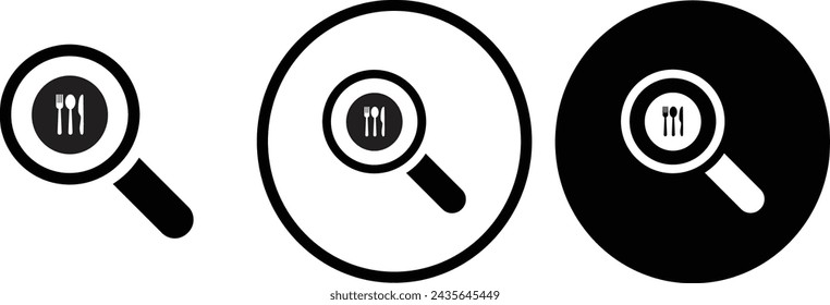 icon search restaurant black outline for web site design 
and mobile dark mode apps 
Vector illustration on a white background
