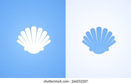 Icon of seashell in flat style, Marine Vector Illustration on blue and white background