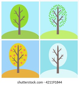 Icon seasons.Four Seasons Trees Background Illustration.Flat style.Template for computing web and app. Vector illustration.
