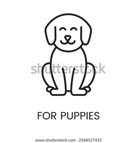 An icon of a seated puppy in vector, representing care and treatment for young dogs, with an editable stroke.