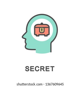 Icon secret. Secrets are often kept in casket under lock. The thin contour lines with color fills.