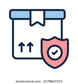 Icon of a secured package with a shield symbol