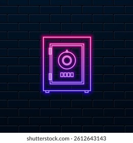 icon of security, safe, coins and other objects. neon style. It also includes security elements.