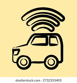 Icon self driving autonomous. Electric vehicle elements. Icon in hand drawn style.