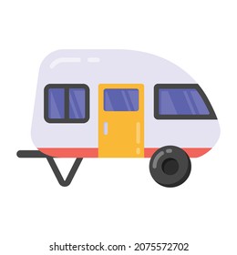 Icon of self propelled vehicle, flat design of caravan