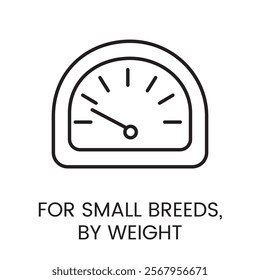 An icon of a semi circular scale gauge in vector, symbolizing weight-based dosage for small breeds, with an editable stroke.