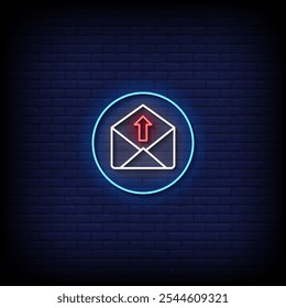 Symbol senden Neonzeichen Vektor mit Backstein Wand Hintergrund
