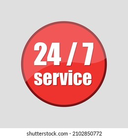 Icon of service hours 24 hours 7 days a week with the image of a clock isolated on a gray background. Vector illustration eps 10.