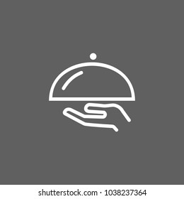 Icon of serving food. Dish, hand, plate. Restaurant concept. Can be used for topics like menu, service, banquet.