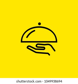 Icon of serving food. Dish, hand, plate. Restaurant concept. Can be used for topics like menu, service, banquet.