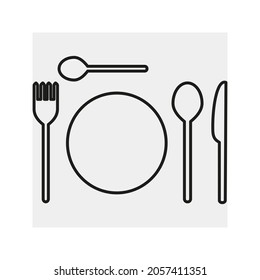 Icon of serving utensils. Cutlery set. Silhouette, line drawing, emblem, icon . Vector. 