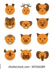 icon set 12 animals in orange color 