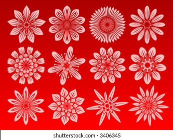 Icon set of 12 different flowers