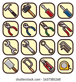 Icon set of 16 kinds of tools