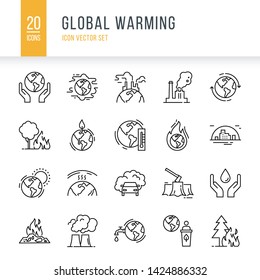 Icon set of 20 pieces of vector icons isolated on a white background in a linear style on the theme of global pollution, ecology, problems of the planet.