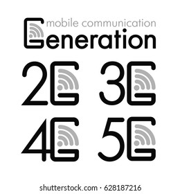 Icon set 2G, 3G, 4G and 5G. Symbols of the mobile generation. Vector illustration.
