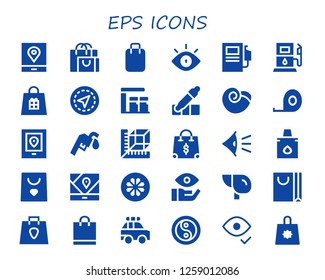  Icon set of 30 filled eps icons. Simple modern icons about  - Gps, Shopping bag, Eye, Fuel station, Gas station, Eyedropper, Winkle, Tape measure, Measure, Wheel, Liver, Police car