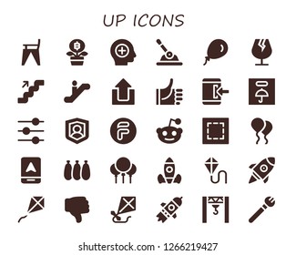  up icon set. 30 filled up icons. Simple modern icons about  - Feeding chair, Growth, Positive, Control, Balloon, Fragile, Stairs, Escalator, Upload, Thumbs up, Login, Social