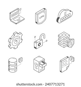 Icon set. 3d vector Cyber ​​applications. Device security apps. Illustrations 