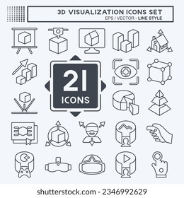 Icon Set 3D Visualization. related to 3D Visualization symbol. line style. simple design editable. simple illustration