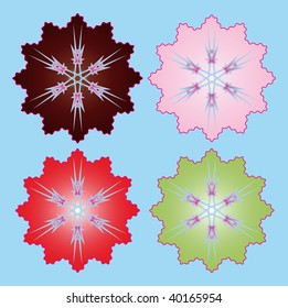 icon set of 4 different snowflakes and symbols