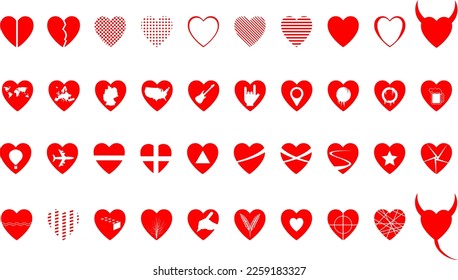Icon set with 40 red hearts