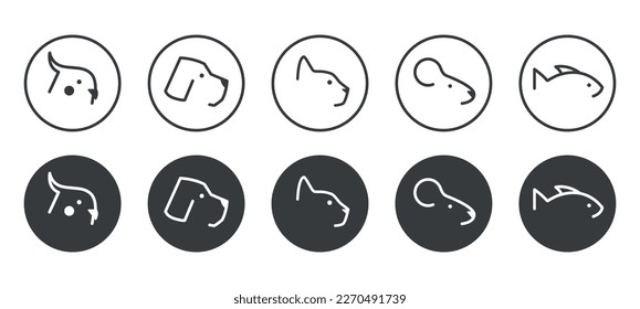 Icon set of 5 animals for pet shop.