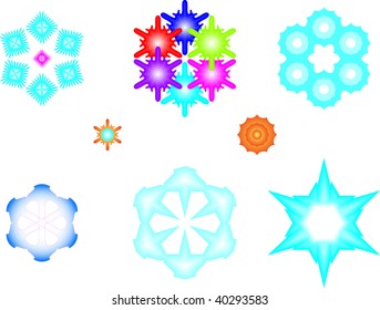 icon set of 6 different snowflakes and symbols