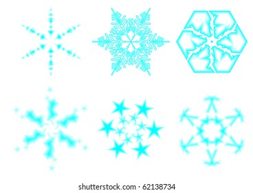 icon set of 6 different snowflakes and symbols