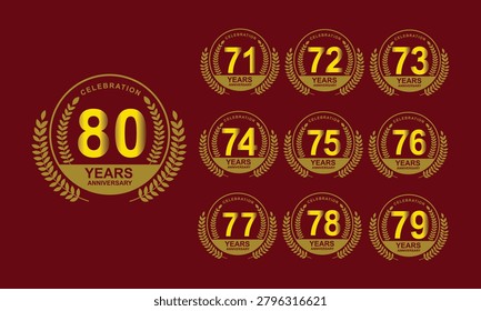 Icon set for the 71st to 80th anniversary with laurel wreath decoration