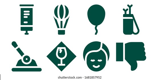 up icon set. 8 filled up icons. Included Control, Roll up, Fragile, Hot air balloon, Makeup, Balloon, Dislike, Arrow icons