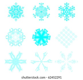 icon set of 9 different snowflakes and symbols