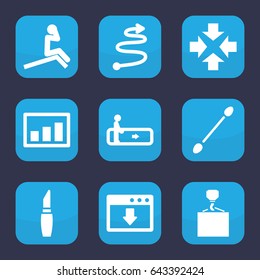 Up icon. set of 9 filled up icons such as escalator, lipstick, cotton buds, hook with cargo, graph, curved arrow, move, download cloud
