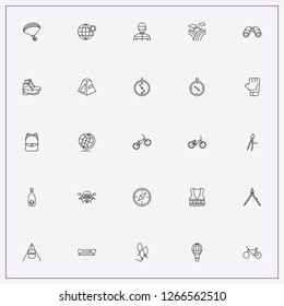 icon set about adventure with  boaqt, air balloons and parachute