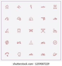 icon set about adventure with keywords motor bike, hang glider and bicycle
