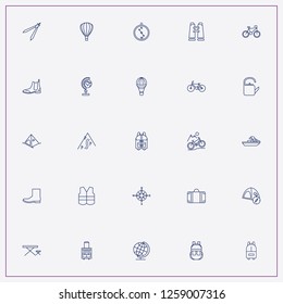 icon set about adventure with keywords boots, camping table and binocular