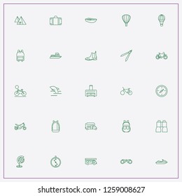 icon set about adventure with keywords boots, globe and camping car