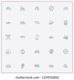 icon set about adventure with keywords camping table, travel fly and backpack