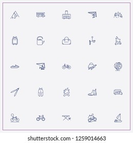 icon set about adventure with keywords bicycle, hang glider and fish bait
