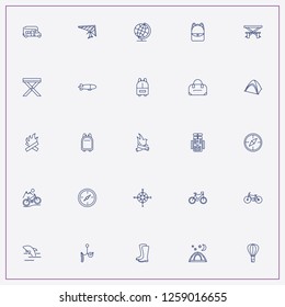 icon set about adventure with keywords airship, bicycle and backpack